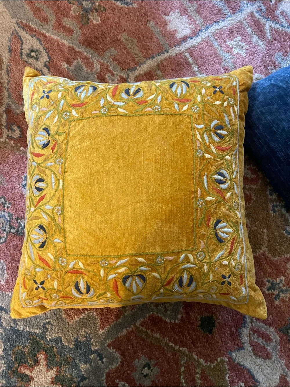 Mustard Yellow Embroidered Velvet Satyana Pillow by Anthropologie